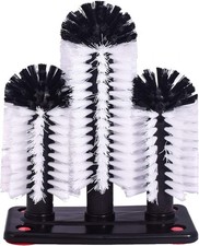 Water Bottle Cleaning Brush Glass Cup Washer W/ Suction Base 3 Head Bristle