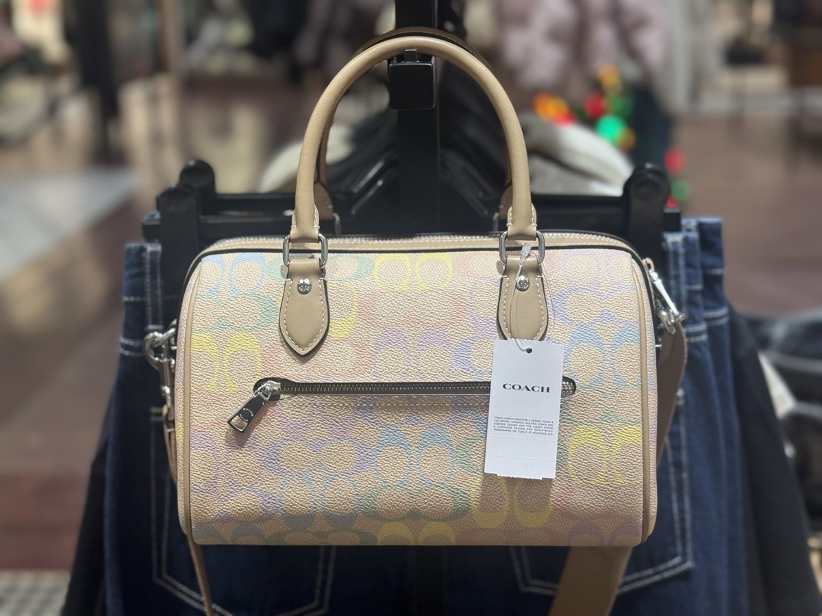 NWT Coach Rowan Satchel Bag In Rainbow Signature Canvas CDA90 Sand