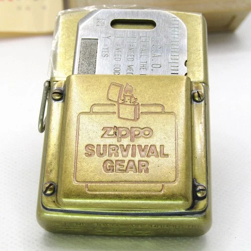 Survival Gear Tool Antique Brass Zippo Oil Lighter 1992 MIB Rare