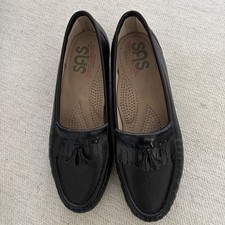 SAS Kiltie Tassel pinch Softie Leather Slip On Loafer shoes Women's 7m Black
