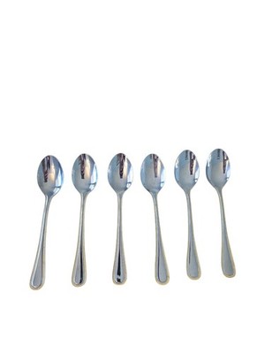 6 International Royal Bead Pearl Gold Accent Stainless Spoons 6 1/8'' 