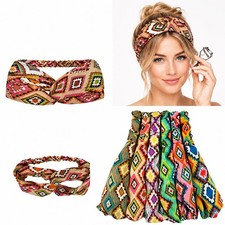 6 PCS Women Geometric Boho Aztec Turban Twist Knot Head Wrap Headband Knotted