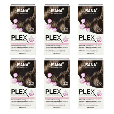6 x 60ml ISANA PROFESSIONAL Plex dauerhafte Haarfarbe 3.0 Dunkelbraun