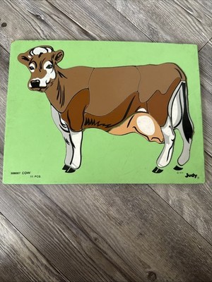 Vintage 1974 Judy Brown Cow Puzzle 11 Piece Pre Owned
