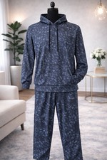 Lily by Firmiana 2-Piece Lounge Set M Hoodie  Pants Gray Leaf Print NWT