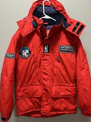 Men s Small POSEIDON EXPEDITIONS Red Hooded Antarctica Polar Parka Coat Jacket