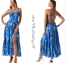 Astr The Label Woman's Dress Cassini Maxi Dress Blue Cut Out Open Back Maxi Sz M
