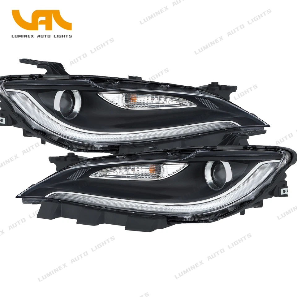 Headlight For Chrysler 200 2015-2017 Left+Right Pair Halogen Black W/LED DRL - Изображение 2 из 4