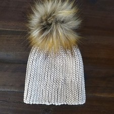 Adorable Handmade Baby Beanie Crochet Knit Removable Fur Pom Pom Color: NATURAL