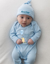 Personalised Babygrow & Hat | Woodland Pooh Bear | Keepsake Newborn Gift Outfit