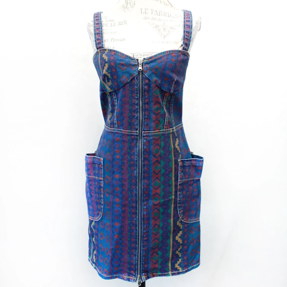 Vestido Corsé Vaquero Vintage Marc By Marc Jacobs Estampado Tribal Y2K Bodycon Pequeño Foto 2 de 4