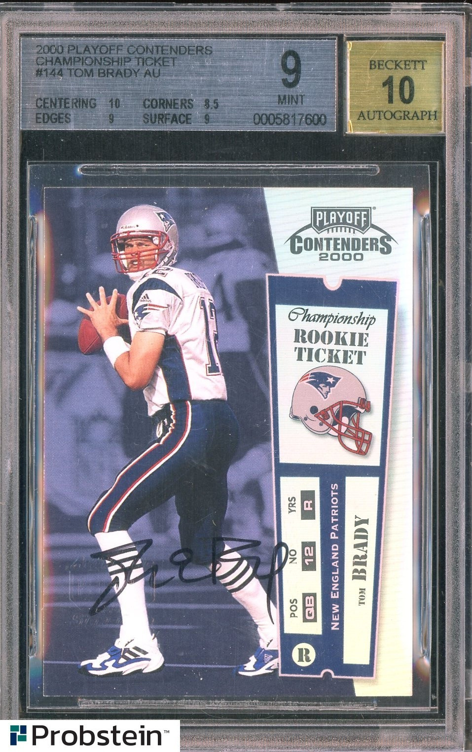 Lot (2) 2000 Contenders Championship Ticket TOM BRADY RC /100 BGS 9 AUTO 10 view 5