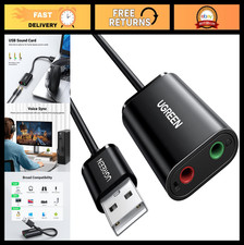 USB to Audio Jack Sound Card Adapter, Dual TRS 3.5mm Headphone Mic Converter for