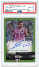 2023 TOPPS CHROME MLS LIONEL MESSI #58 AUTO #D 10/99 GREEN REFRACTOR PSA 10
