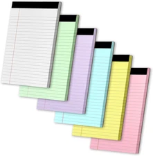 Legal Pads 5" X 8", 6 Pack Colored Note Pads, College Ruled Yellow Lined Paper P