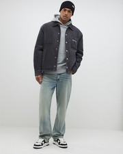 River Island Mens Shacket Grey Washed Corduroy Padded Collared Outerwear Top