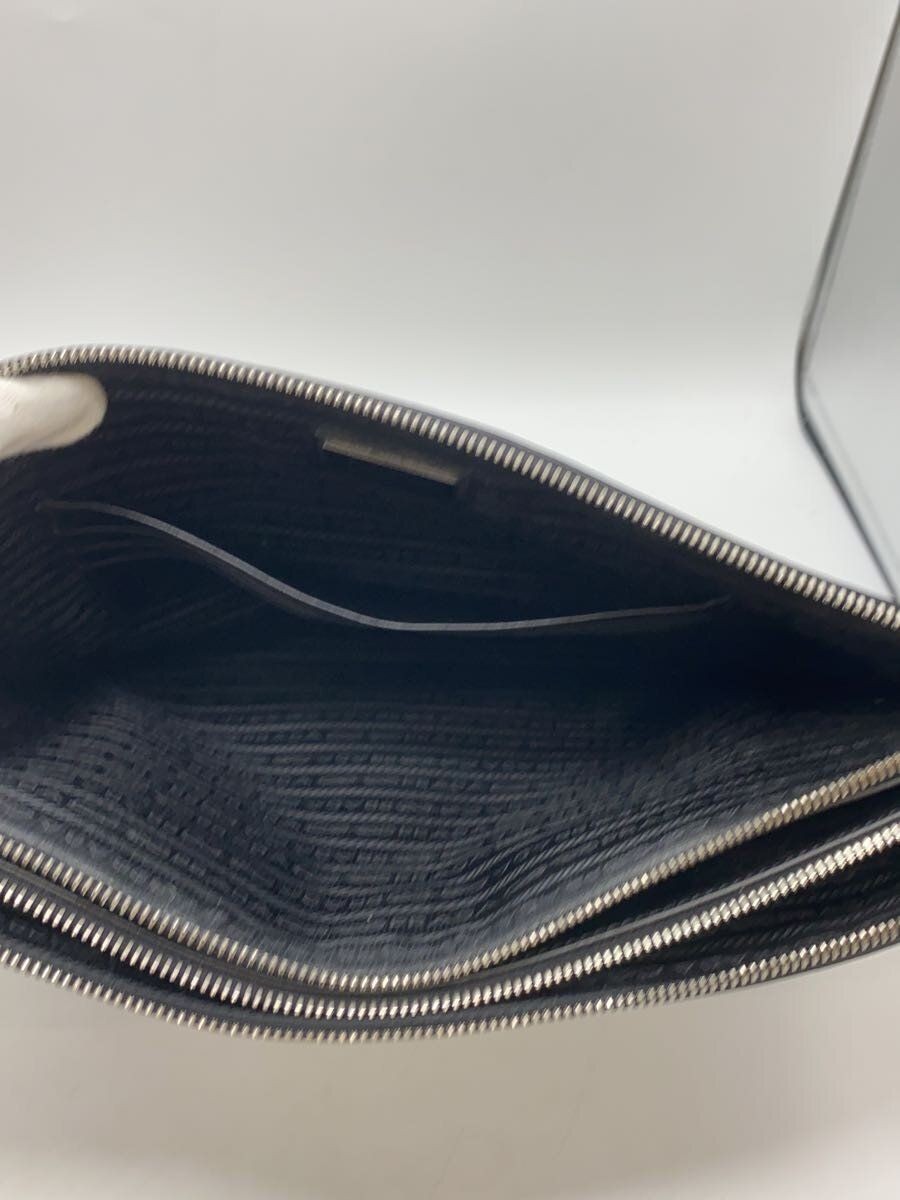 PRADA Shoulder Bag Saffiano 2-way Clutch Leather BLK Used thumbnail 7