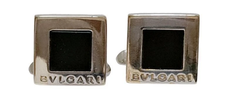 Auténticos Gemelos Bvlgari SV925 Cuadrado Ónix Negro Plata Hombres - Imagen 2 de 4