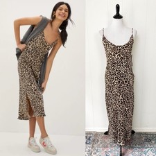 NWT Anthropologie Women's Elyse Bias Leopard Print Cowl Neck Midi Slip Dress S