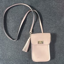 Mellow World Pink Pebbled Crossbody Bag Tassel Accent Clear Pocket Gold Hardware