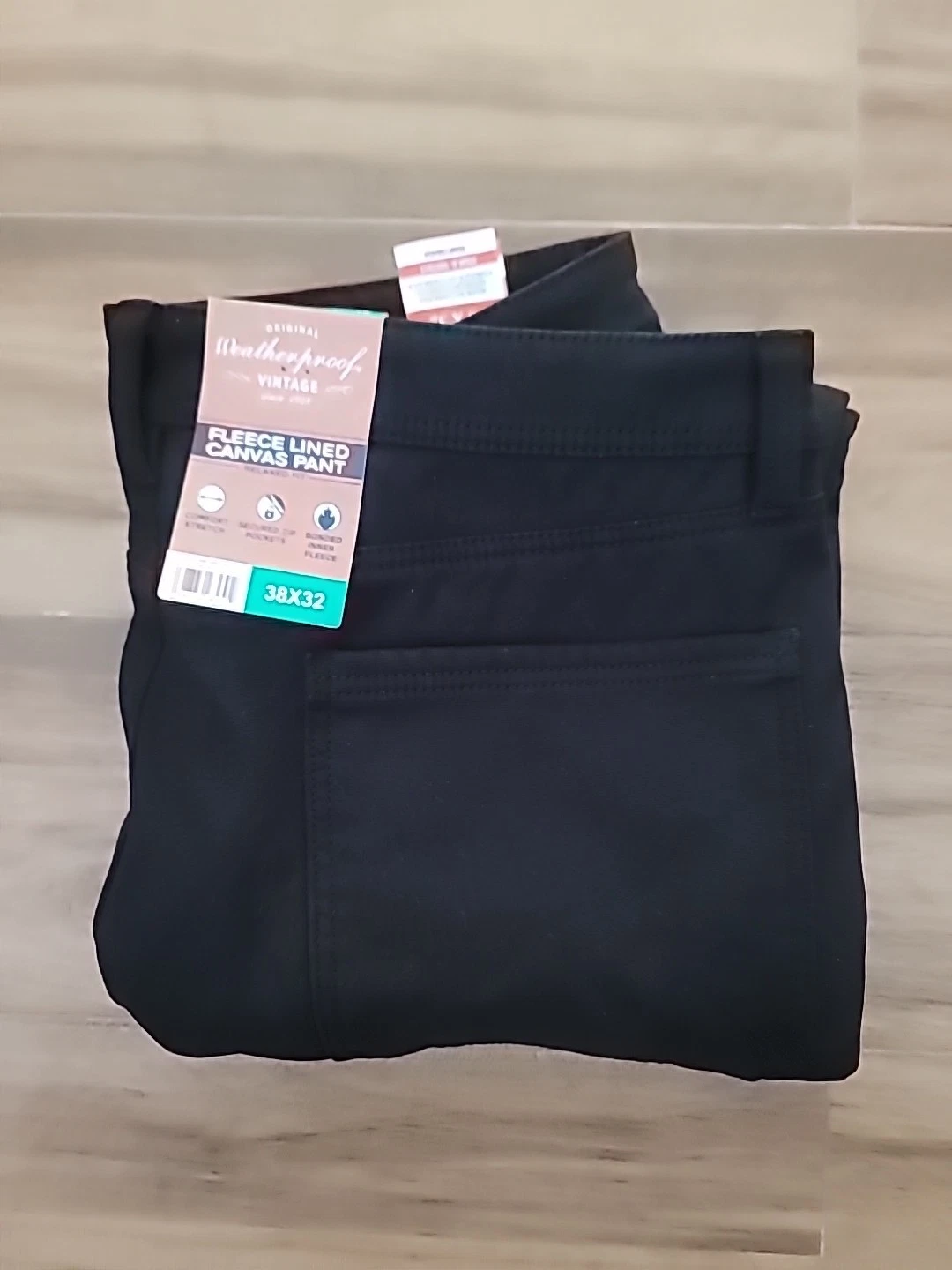 WEATHER PROOF VINTAGE MEN'S FLEECE LINED CANVAS PANT, BLACK,SIZE 38X32.NWT
