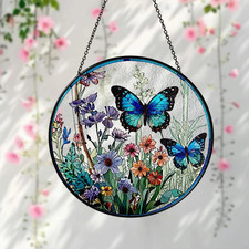 Butterfly Flower Stained Glass Suncatcher Window Decor
