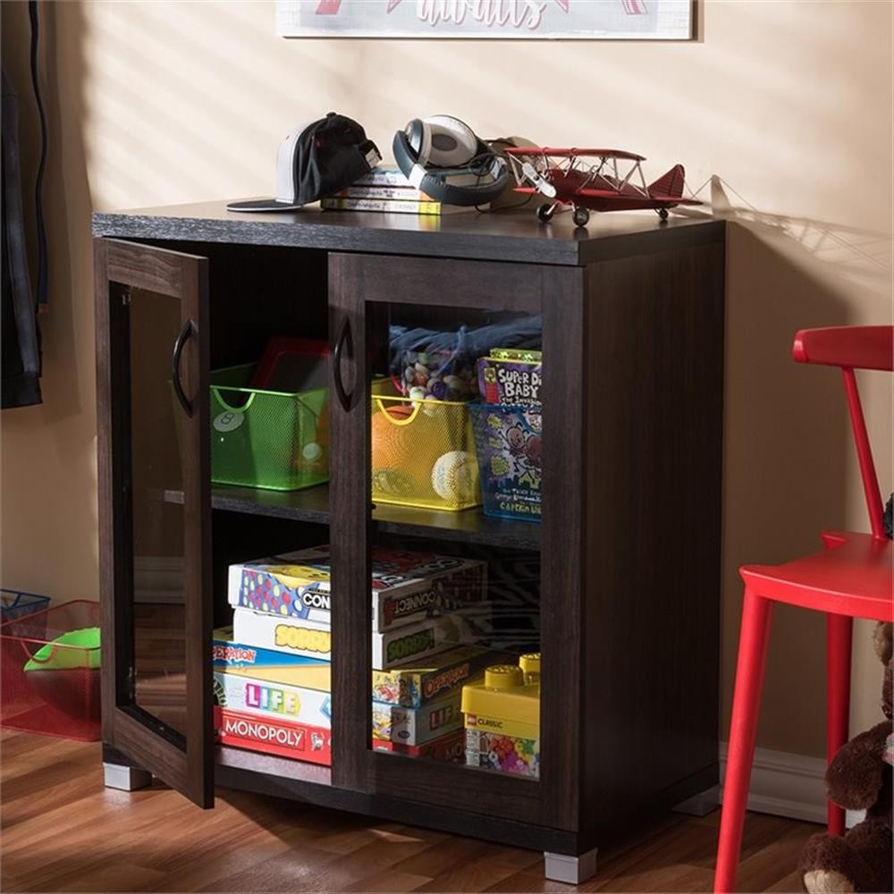 Baxton Studio Zentra Curio Cabinet in Dark Brown