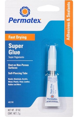 Permatex 82190 Super Glue Super Strong Adhesive Clear Fast Drying 2g Tube
