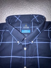 NWT Stafford Mens XXL 18/18.5-34/35 Navy Window Long Sleeve Button Down Shirt