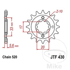 43846-Fine Gear Transmission Sprocket 14T 520 Ø16.7/20 Compatible with