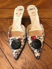 Chanel Heels  Vintage Y2K Chanel Script-Print CC Logo Women  s Mules  Size 38