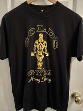 Vintage 90s Gold's Gym Classic Logo T Shirt Adult S/M Black Hong Kong RARE 