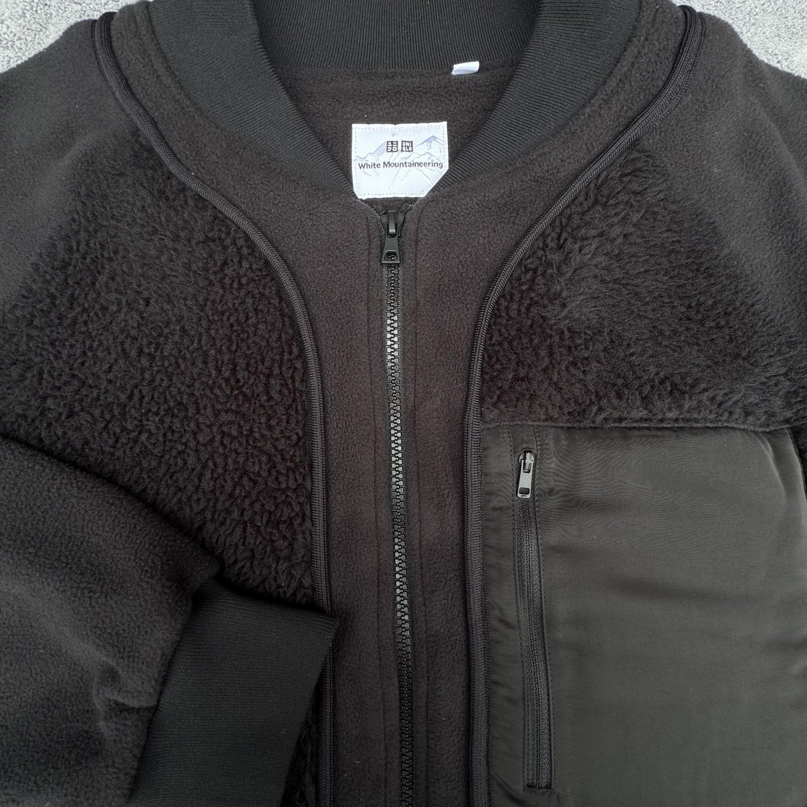 UNIQLO White Mountaineering Fleece Jacket Mens XL Black Full Zip Sherpa Pocket