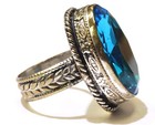 925 sterling silver tribal oval blue Ice Cubic Zirconia gemstone ring 11.2g — photo 2