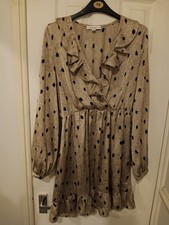 Gold And Black Liena Long Sleeved  Dress Size 8 ruffles 