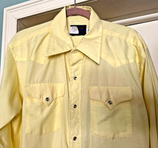 Wow Vintage Panhandle Slim Yellow Cowboy Western Shirt Pearl Snaps 17-34 USA