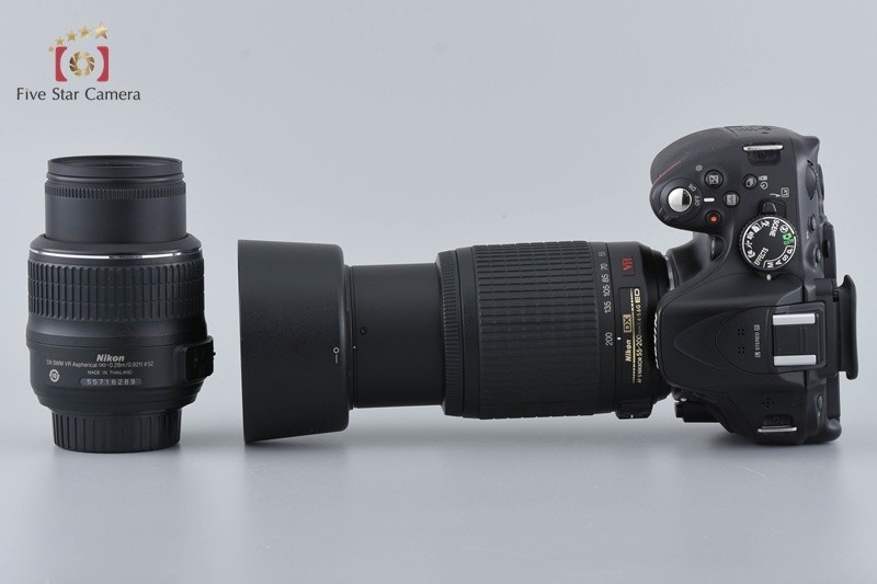 Nikon D5200 Black 24.1 MP Digital SLR Camera 18-55 55-200 Lenses [Very Good]