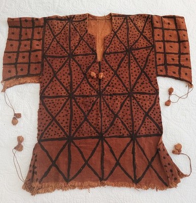 Vintage African Mali Bogolan MUD CLOTH Tunic SHIRT Hand Woven Painted Textile