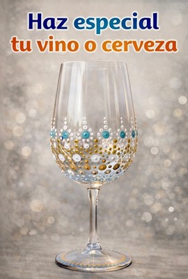 Copa de vino pintada a mano con diseños de mandalas. Capacidad 68cl.Tonos azules