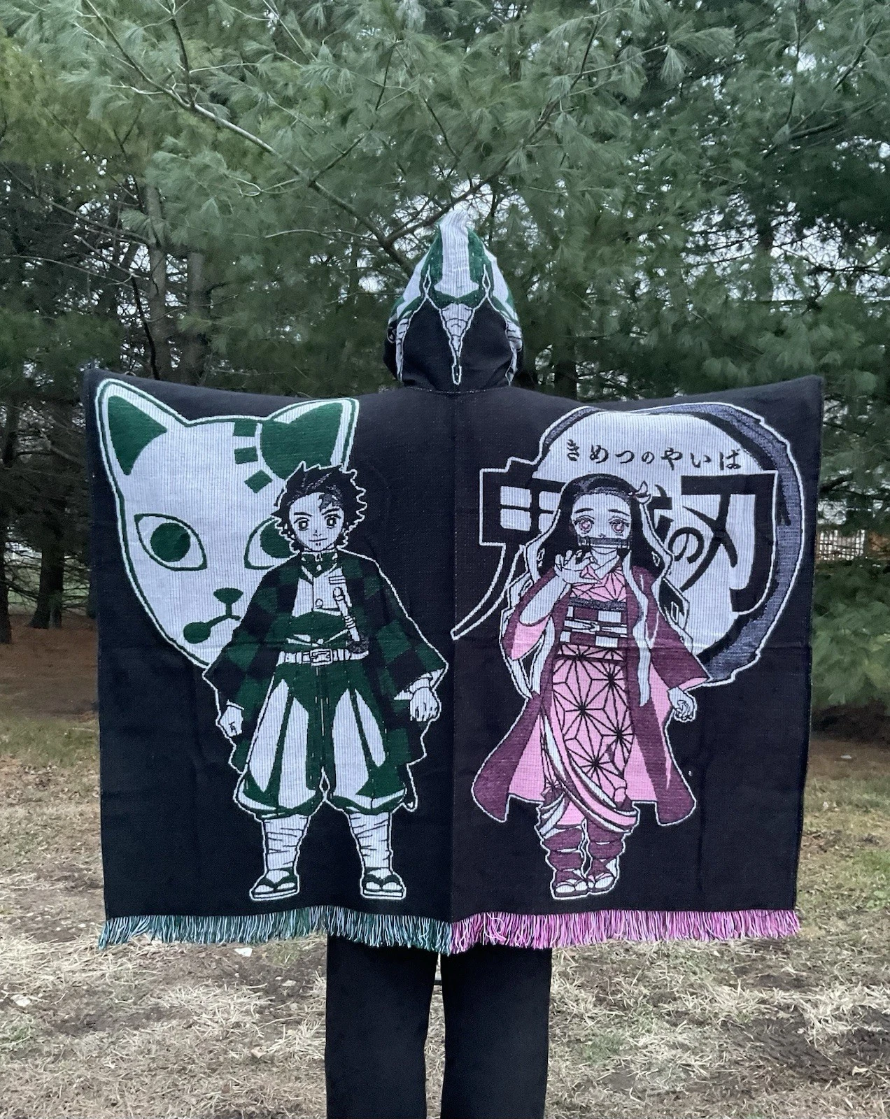 Handmade Alpaca Wool Poncho, Demon Slayer, Handcrafted by Indigenous Hands