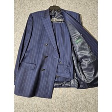 Lauren Ralph Lauren Navy Pinstripe Double Breasted Wool Blend Suit Men
