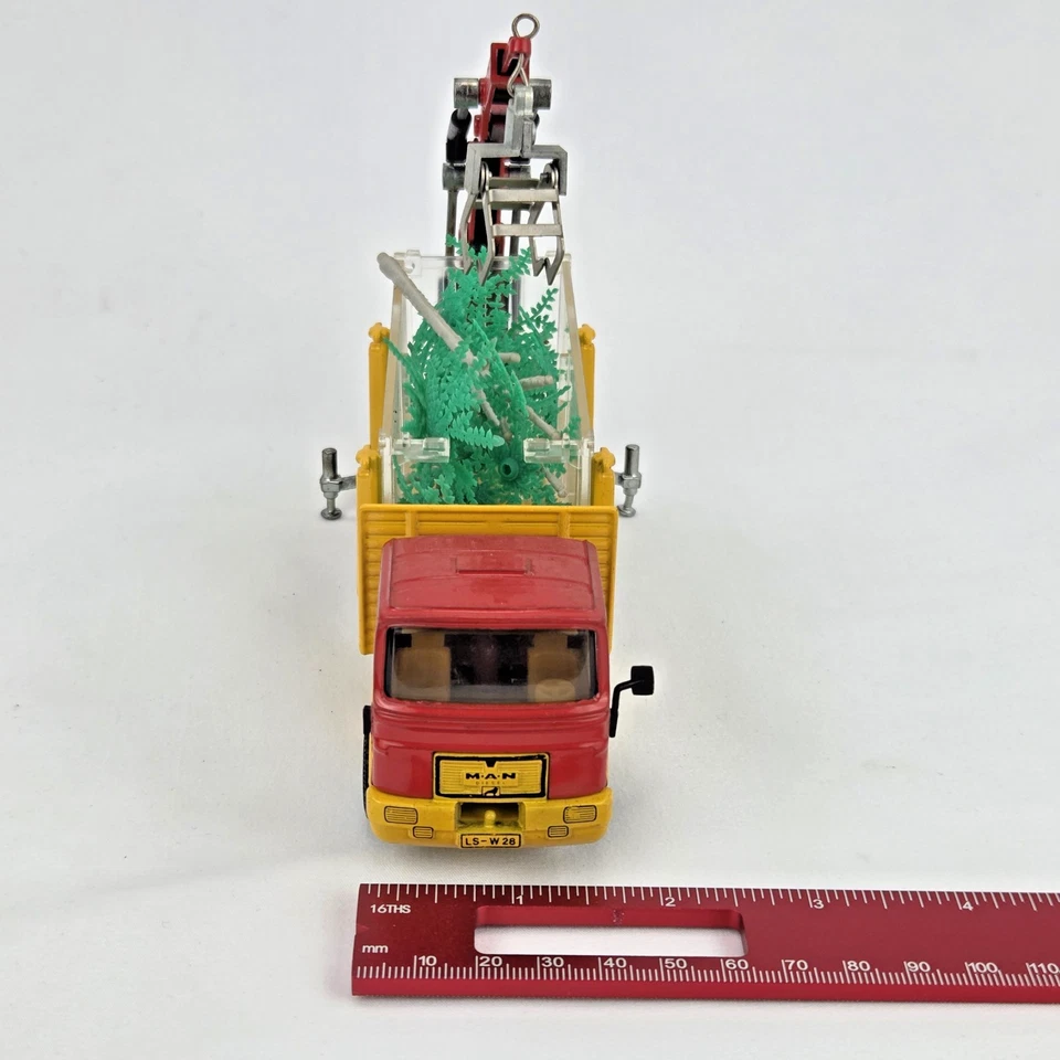Siku MAN Tree Trimming Transporter Crane Truck 1:55 Red Yellow W/Trees See Pics - Image 4 of 4
