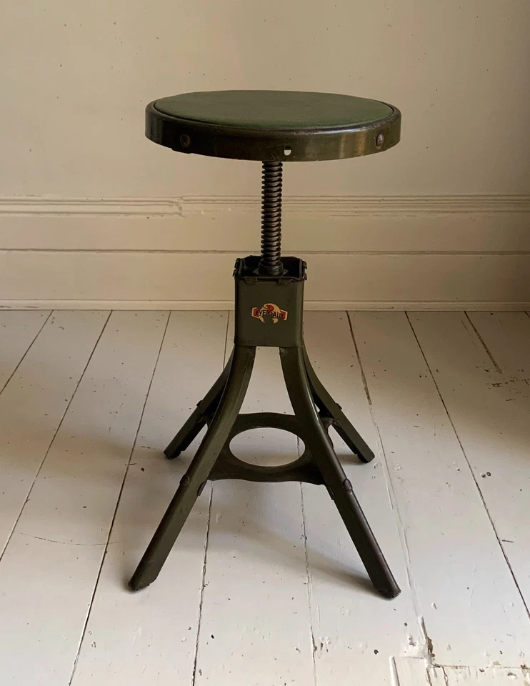 Vintage Evertaut Industrial/Machinist Adjustable Height Swivel Khaki Green Stool - Image 2 of 4