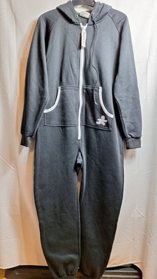 JOGGIES One-Piece Zip Front Pajamas Adult Sz S Black Hooded Heavyweight Comfort