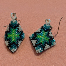 Handcrafted Beaded Diamond Dangle Hook Earrin...