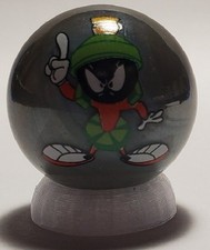 Marvin the Martian Finger Up Gray Glass 1" Logo Marble w/ Stand