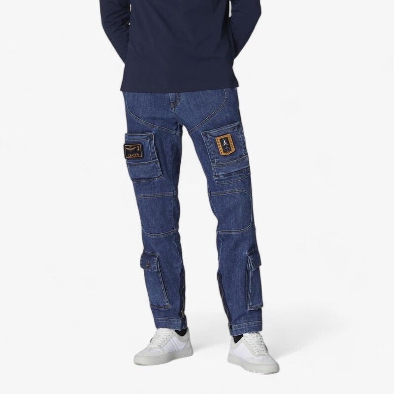 Мужские джинсы-стрейч Aeronautica Militare PA939 Anti-G Denim синего цвета средней длины A 52890₽