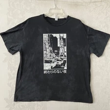 Romwe Black Cloud Shirt Japanese “Endless Nights” Men Size L Chest 47 Length 27