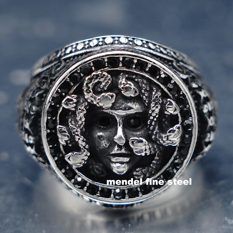 Anillo Calavera Serpiente Medusa Hip Hop Circonita cúbica Negra MENDEL Para Hombres Acero Inoxidable Talla 7-15 Foto 2 de 4