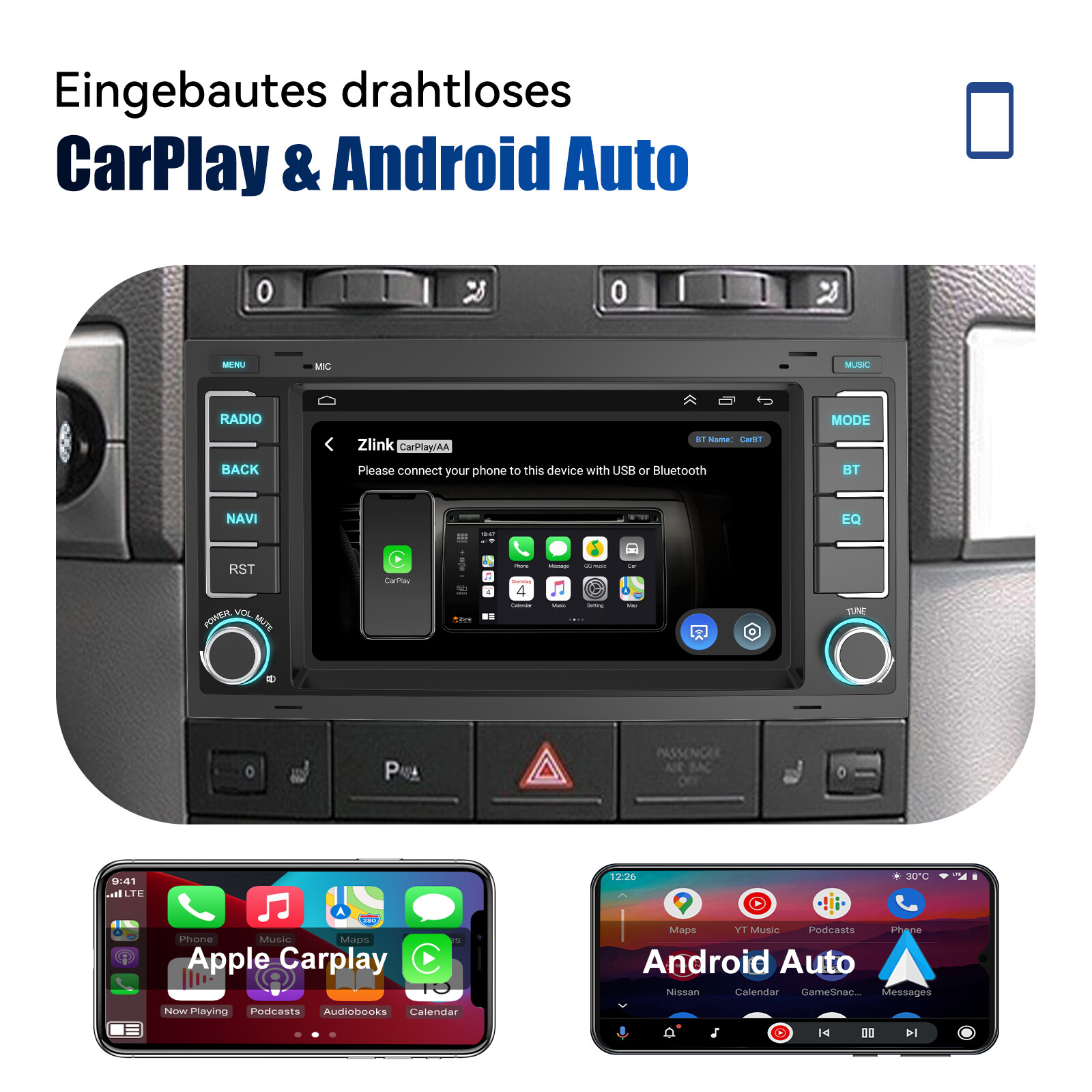 Android Autoradio 7 Zoll Für VW Touareg T5 - Mit Wireless CarPlay & Android Auto